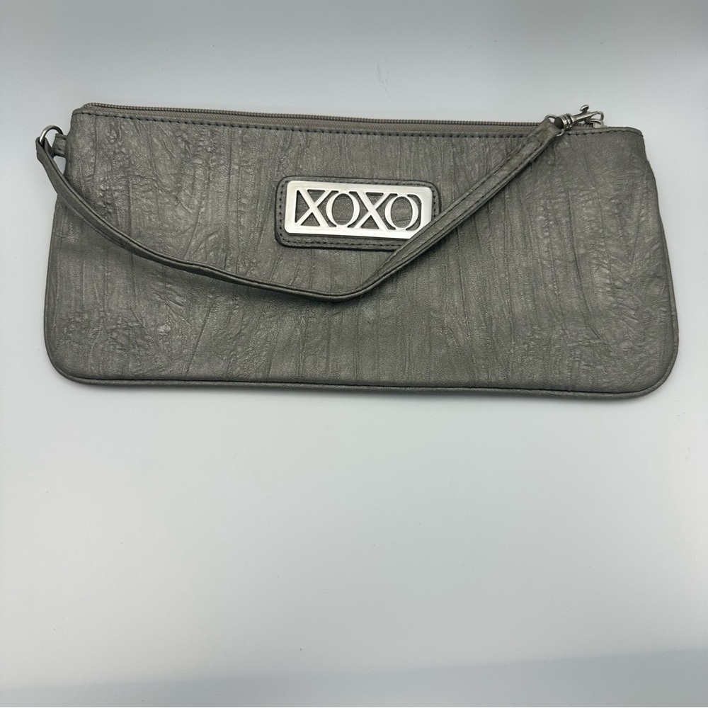 XOXO Women’s Gray Faux Leather Clutch Purse Wristlet Handbag